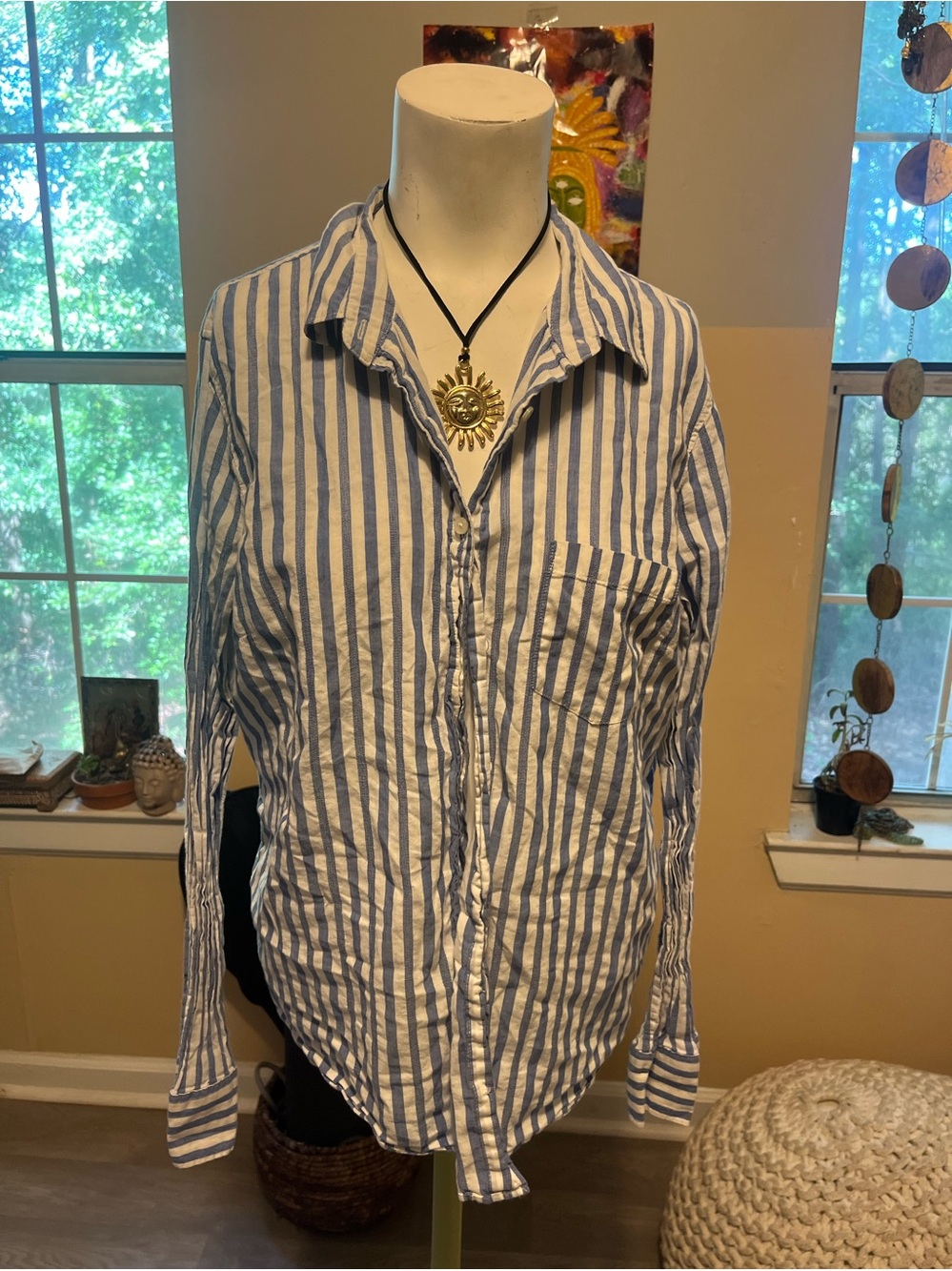 J.Crew Blue & White Striped Woman Button-Up Shirt Preppy